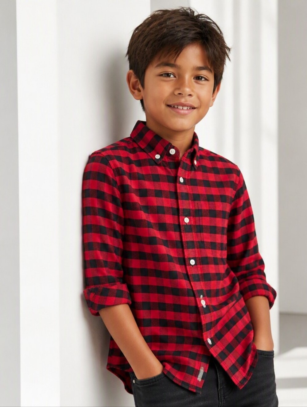 Crewcuts Red Black Plaid 100% Cotton Button-Down Flannel - Size 8
